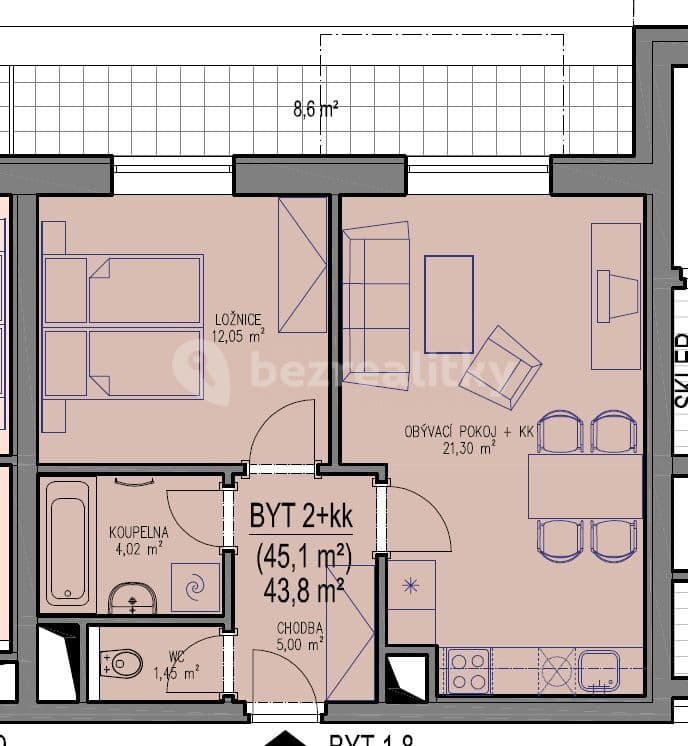 1 bedroom with open-plan kitchen flat to rent, 44 m², Lišejníková, Brno, Jihomoravský Region 1 bedroom with open-plan kitchen flat to rent, 44 m², Lišejníková, Brno, Jihomoravský Region