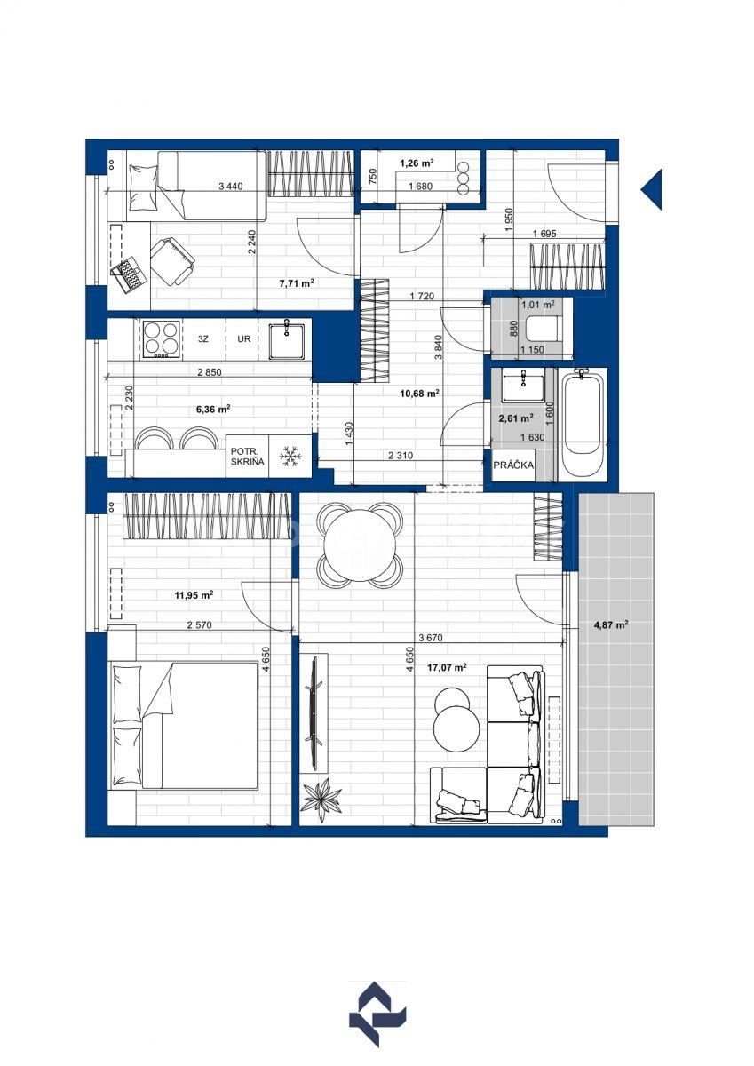 3 bedroom flat for sale, 67 m², Dunajská, Brno, Jihomoravský Region