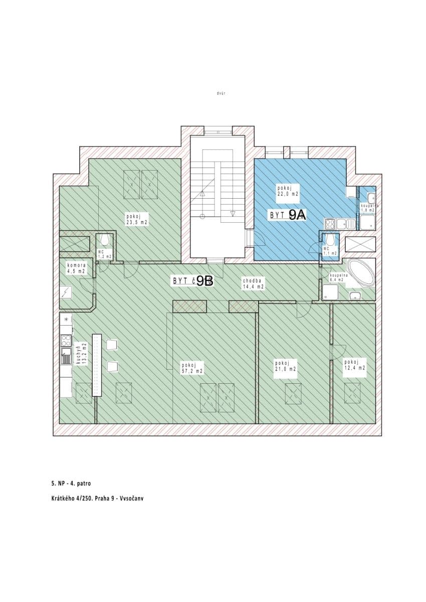 3 bedroom with open-plan kitchen flat to rent, 145 m², Krátkého, Prague, Prague 3 bedroom with open-plan kitchen flat to rent, 145 m², Krátkého, Prague, Prague