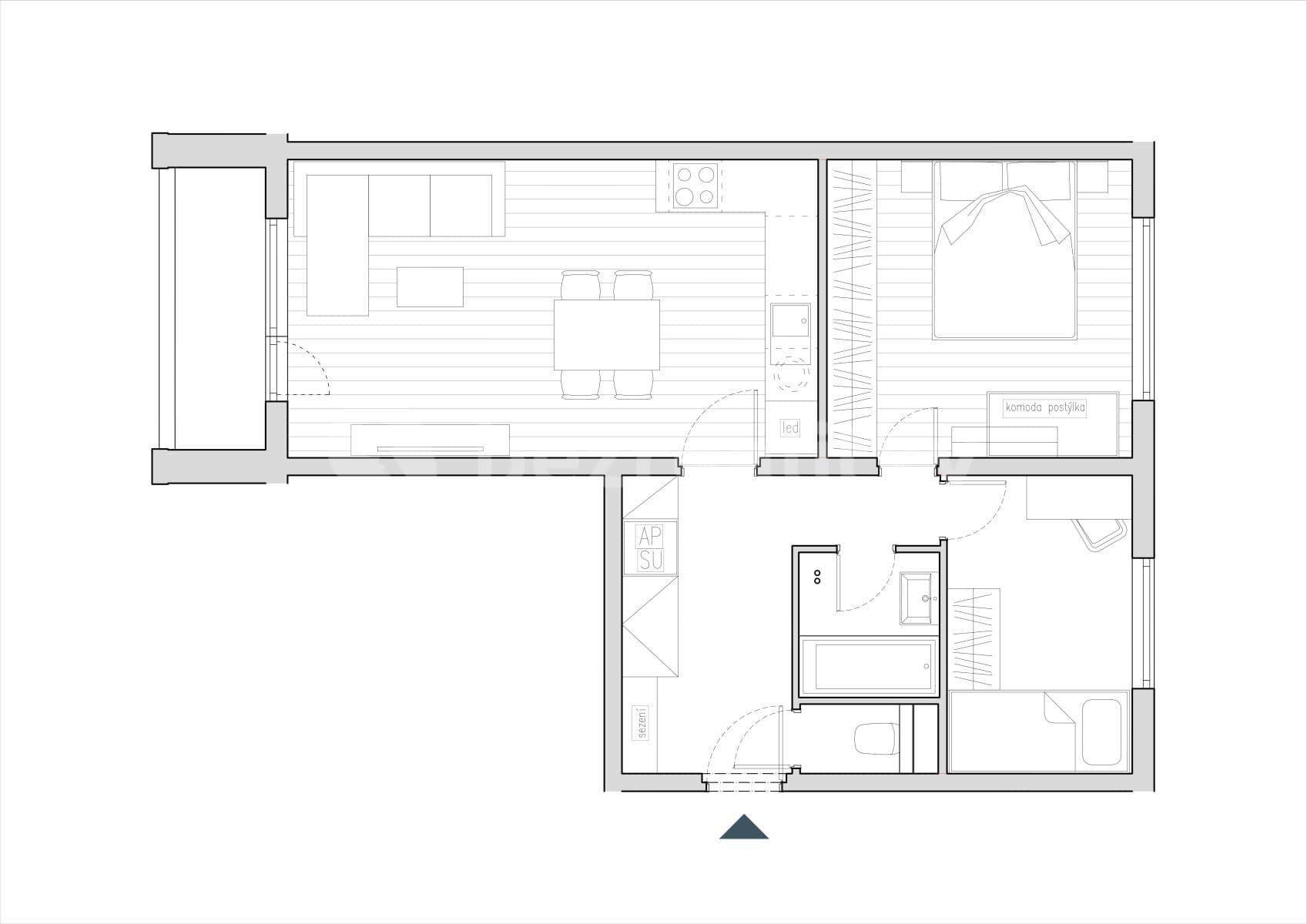 2 bedroom with open-plan kitchen flat for sale, 57 m², Vrbčanská, Prague, Prague