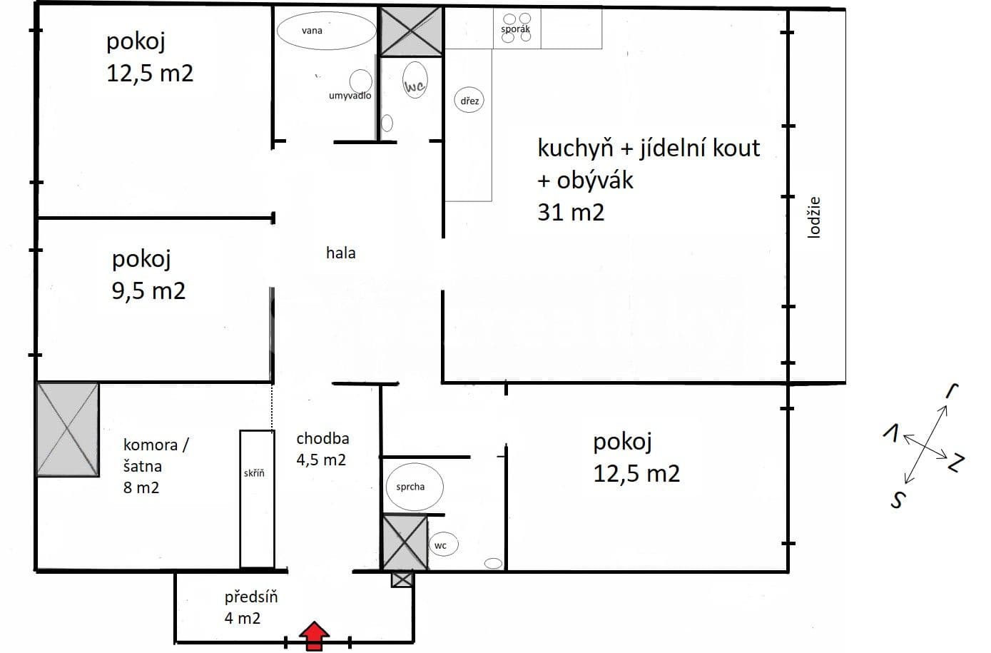3 bedroom with open-plan kitchen flat to rent, 95 m², Doležalova, Prague, Prague 3 bedroom with open-plan kitchen flat to rent, 95 m², Doležalova, Prague, Prague