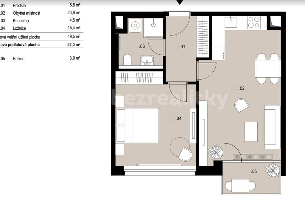 1 bedroom with open-plan kitchen flat to rent, 56 m², V Háji, Prague, Prague 1 bedroom with open-plan kitchen flat to rent, 56 m², V Háji, Prague, Prague
