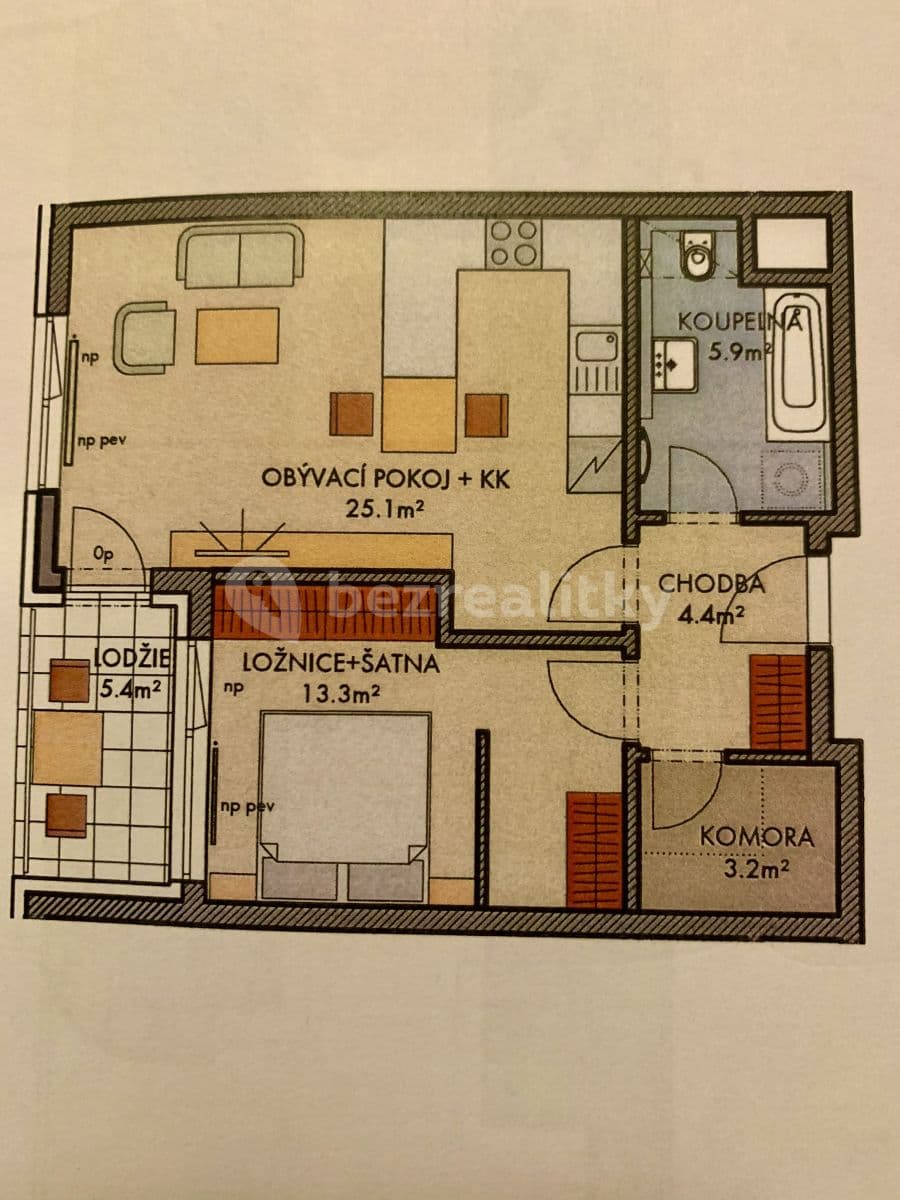 1 bedroom with open-plan kitchen flat to rent, 54 m², Drnovská, Prague, Prague 1 bedroom with open-plan kitchen flat to rent, 54 m², Drnovská, Prague, Prague