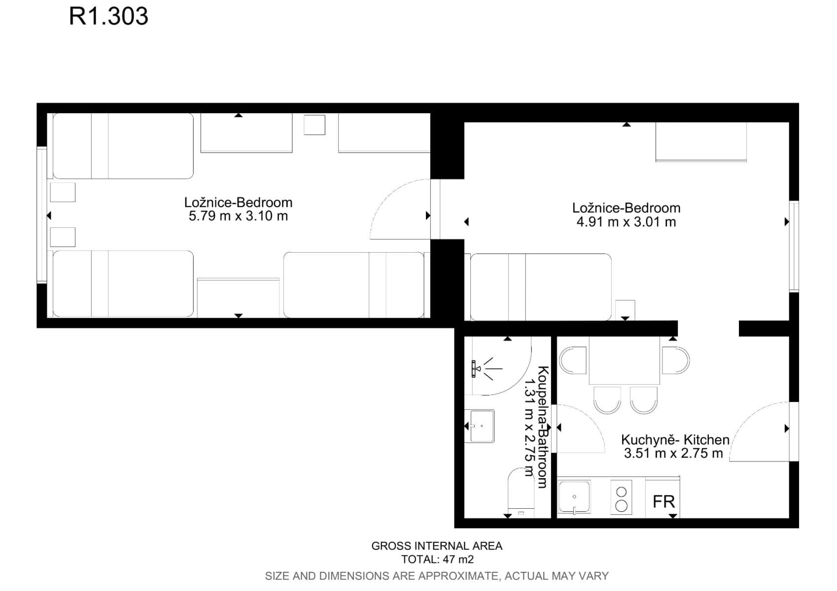 2 bedroom flat to rent, 43 m², Václavská, Brno, Jihomoravský Region 2 bedroom flat to rent, 43 m², Václavská, Brno, Jihomoravský Region