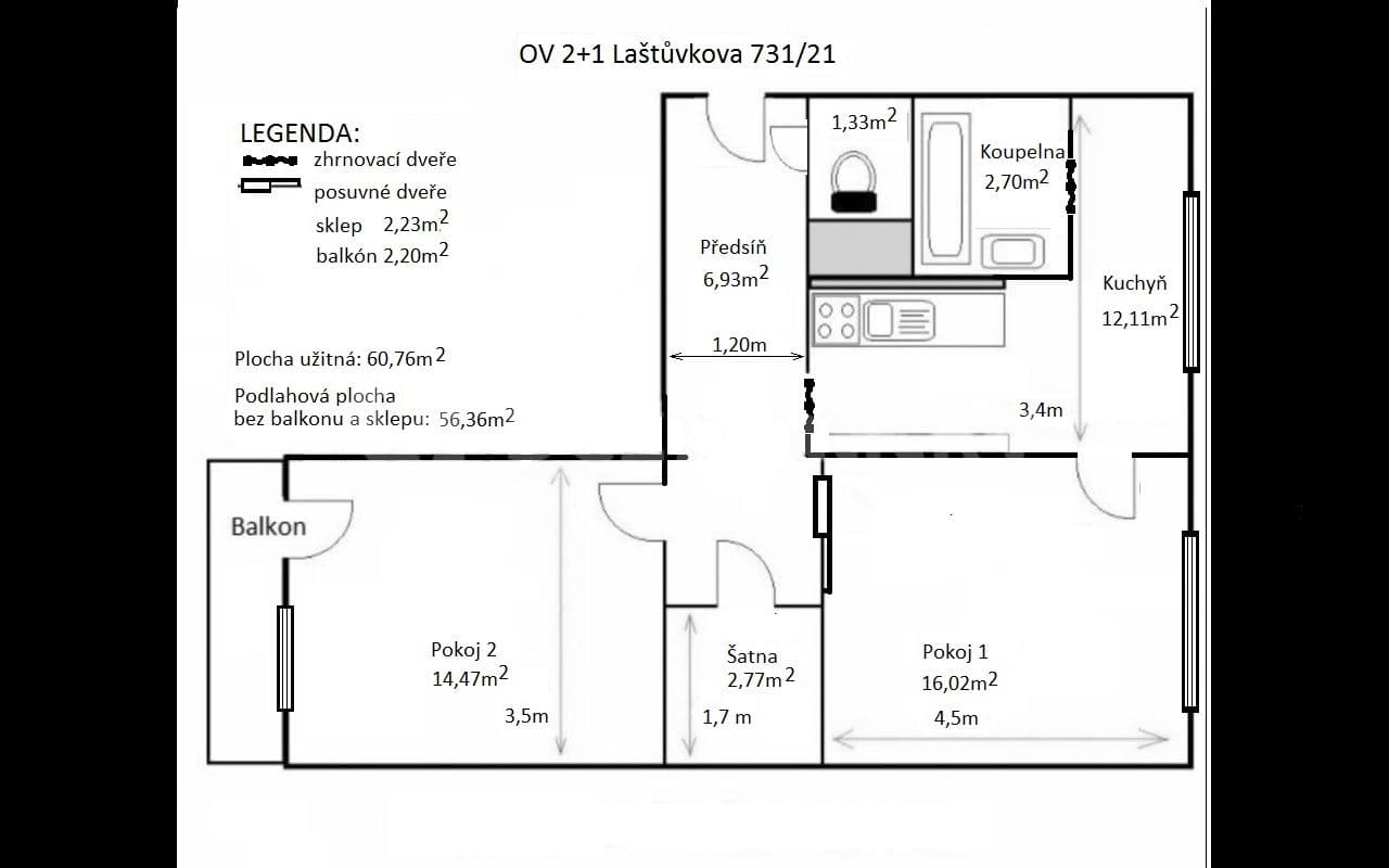 2 bedroom flat to rent, 61 m², Laštůvkova, Brno, Jihomoravský Region 2 bedroom flat to rent, 61 m², Laštůvkova, Brno, Jihomoravský Region