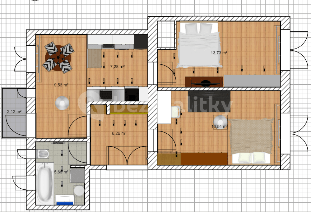 2 bedroom with open-plan kitchen flat to rent, 66 m², Haškova, Prague, Prague 2 bedroom with open-plan kitchen flat to rent, 66 m², Haškova, Prague, Prague