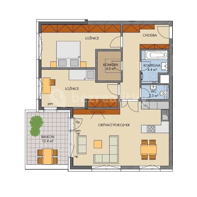 2 bedroom with open-plan kitchen flat to rent, 92 m², Kryšpínova, Prague, Prague 2 bedroom with open-plan kitchen flat to rent, 92 m², Kryšpínova, Prague, Prague