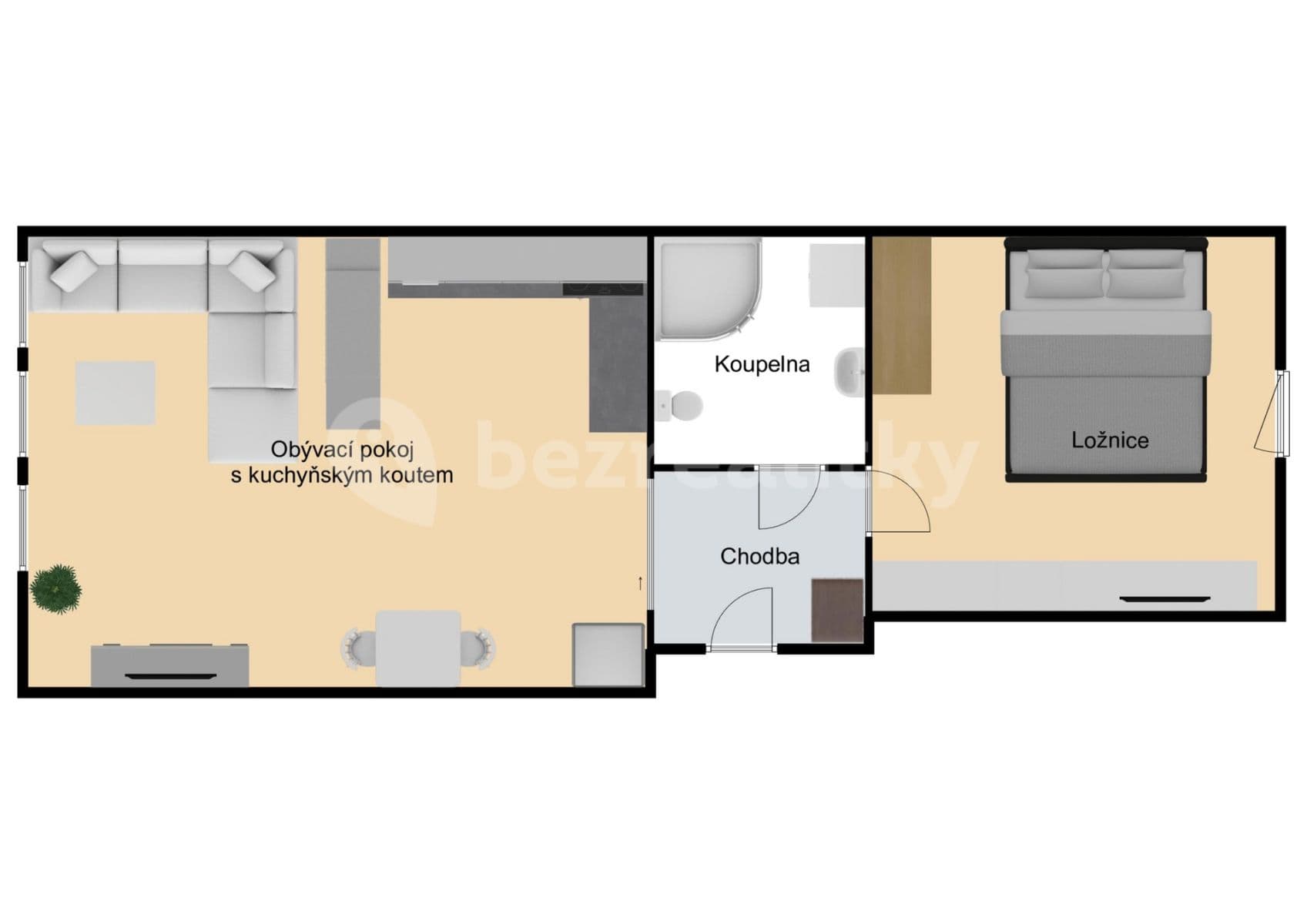 1 bedroom with open-plan kitchen flat to rent, 36 m², Pod Labuťkou, Prague, Prague 1 bedroom with open-plan kitchen flat to rent, 36 m², Pod Labuťkou, Prague, Prague