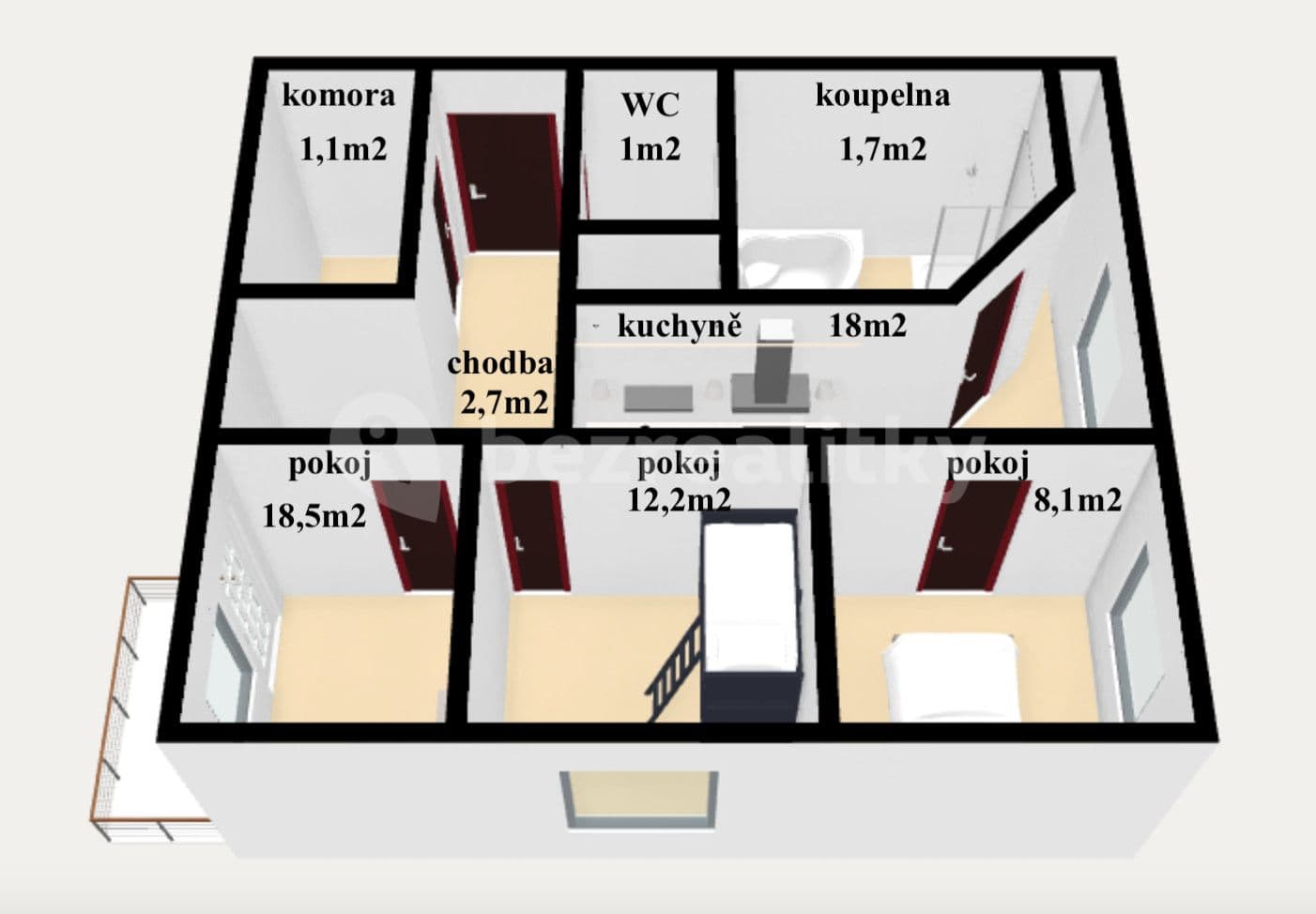3 bedroom flat for sale, 64 m², Za Universitou, Dobruška, Královéhradecký Region