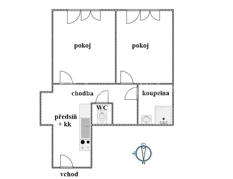 2 bedroom with open-plan kitchen flat to rent, 55 m², Za Poštou, Prague, Prague 2 bedroom with open-plan kitchen flat to rent, 55 m², Za Poštou, Prague, Prague
