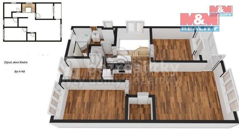 3 bedroom with open-plan kitchen flat for sale, 85 m², Zájezd, Středočeský Region