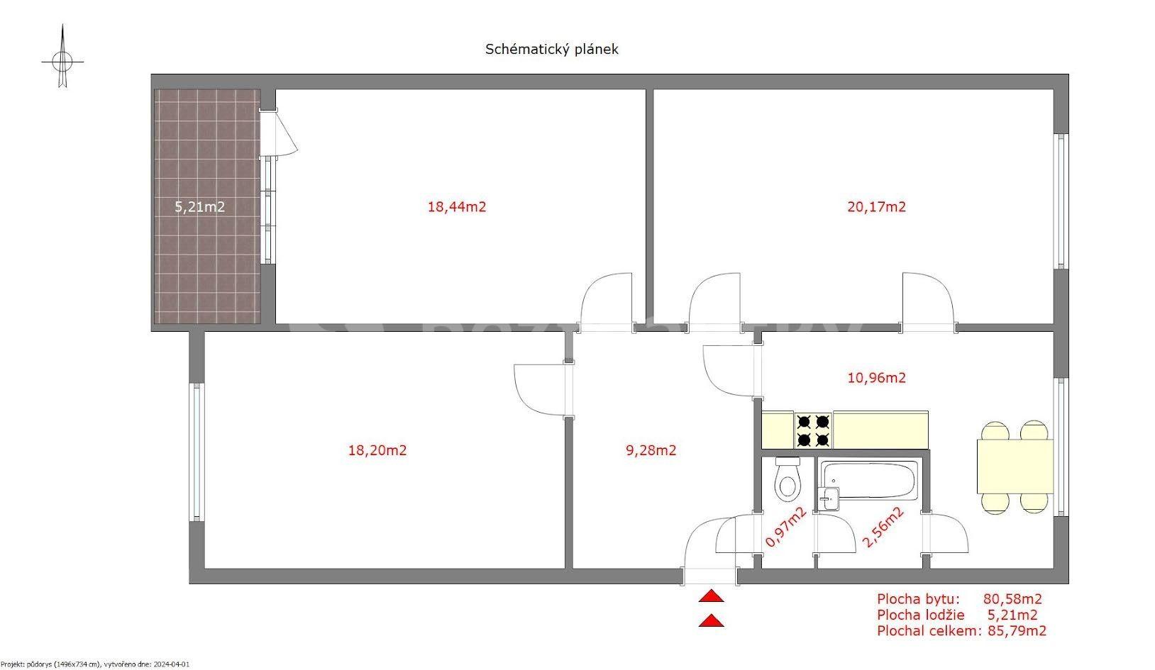 3 bedroom flat for sale, 81 m², Seidlova, Prague, Prague