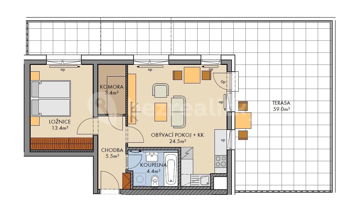 1 bedroom with open-plan kitchen flat to rent, 53 m², Pod Harfou, Prague, Prague 1 bedroom with open-plan kitchen flat to rent, 53 m², Pod Harfou, Prague, Prague