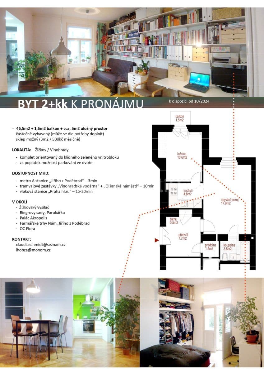 1 bedroom with open-plan kitchen flat to rent, 47 m², Fibichova, Prague, Prague 1 bedroom with open-plan kitchen flat to rent, 47 m², Fibichova, Prague, Prague