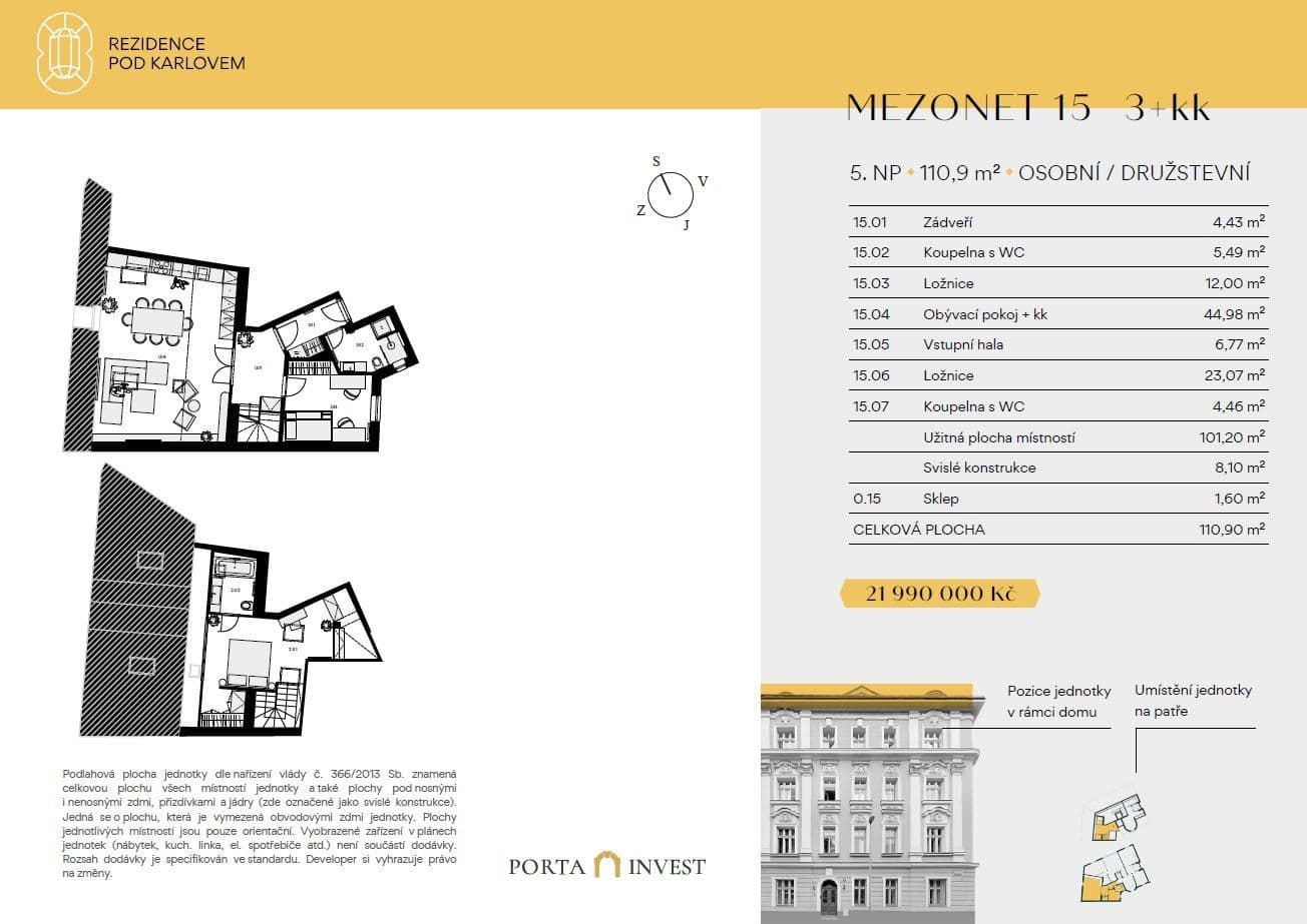 2 bedroom with open-plan kitchen flat for sale, 109 m², Pod Karlovem, Prague, Prague 2 bedroom with open-plan kitchen flat for sale, 109 m², Pod Karlovem, Prague, Prague