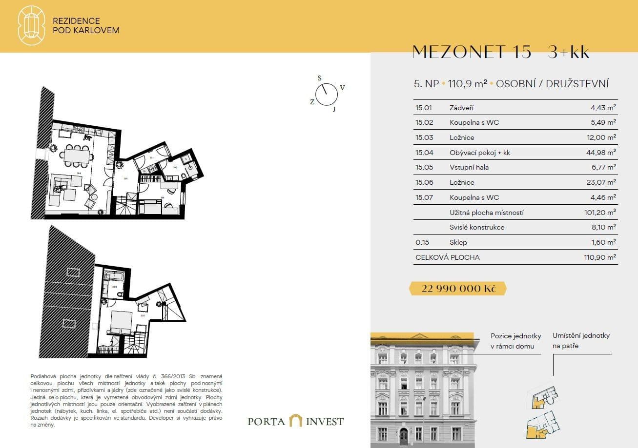 2 bedroom with open-plan kitchen flat for sale, 109 m², Pod Karlovem, Prague, Prague 2 bedroom with open-plan kitchen flat for sale, 109 m², Pod Karlovem, Prague, Prague