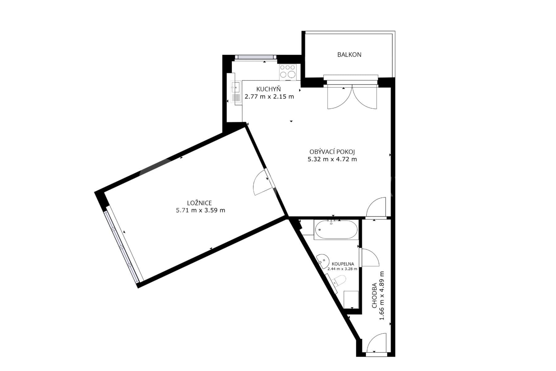 1 bedroom with open-plan kitchen flat to rent, 62 m², Voskovcova, Prague, Prague 1 bedroom with open-plan kitchen flat to rent, 62 m², Voskovcova, Prague, Prague