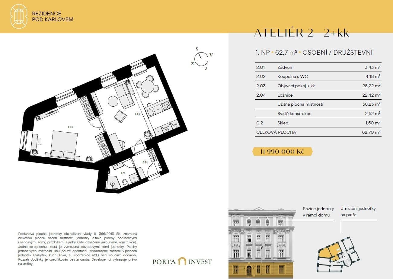 1 bedroom with open-plan kitchen flat for sale, 61 m², Pod Karlovem, Prague, Prague 1 bedroom with open-plan kitchen flat for sale, 61 m², Pod Karlovem, Prague, Prague
