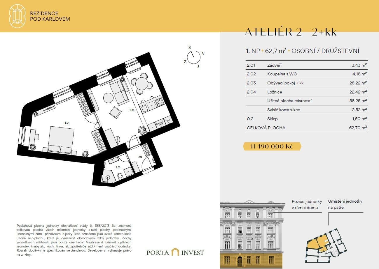 1 bedroom with open-plan kitchen flat for sale, 61 m², Pod Karlovem, Prague, Prague 1 bedroom with open-plan kitchen flat for sale, 61 m², Pod Karlovem, Prague, Prague