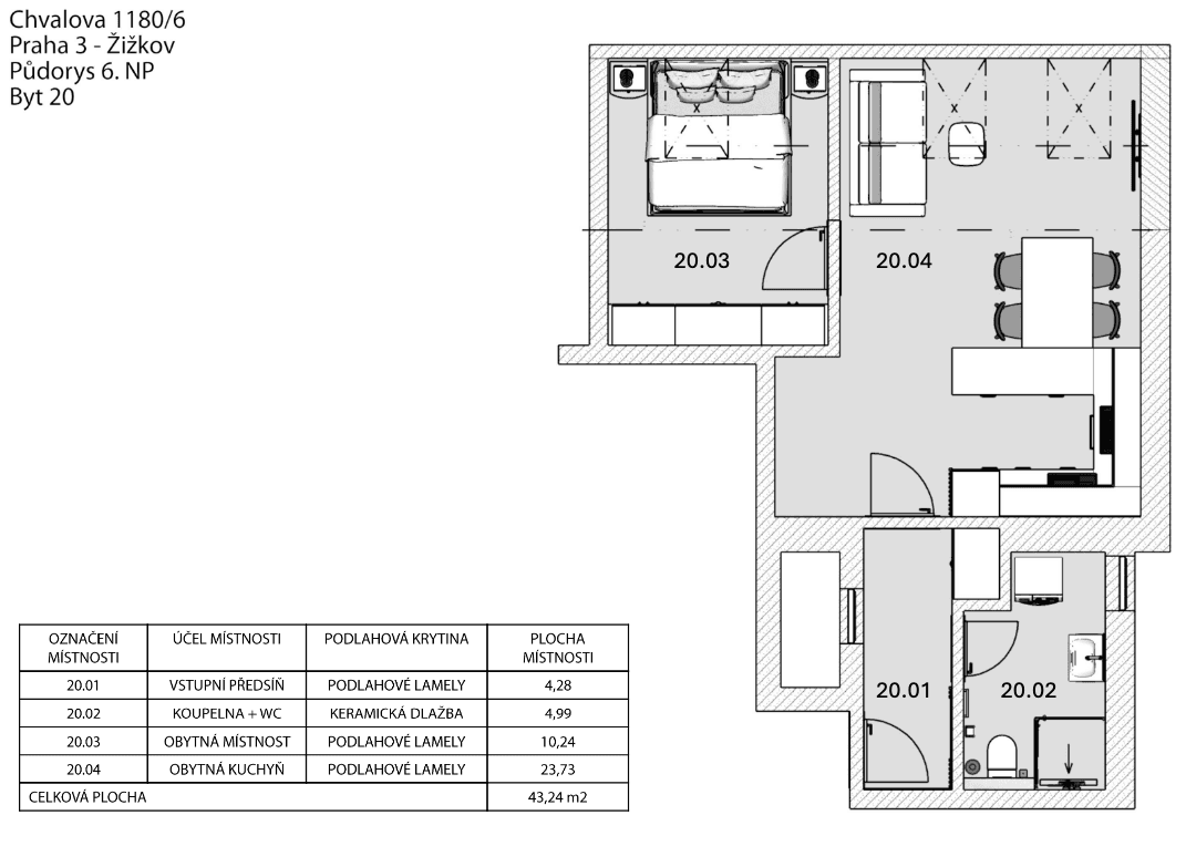 1 bedroom with open-plan kitchen flat to rent, 45 m², Chvalova, Prague, Prague 1 bedroom with open-plan kitchen flat to rent, 45 m², Chvalova, Prague, Prague