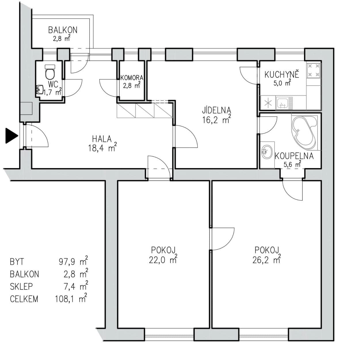 3 bedroom flat to rent, 108 m², Botanická, Brno, Jihomoravský Region 3 bedroom flat to rent, 108 m², Botanická, Brno, Jihomoravský Region