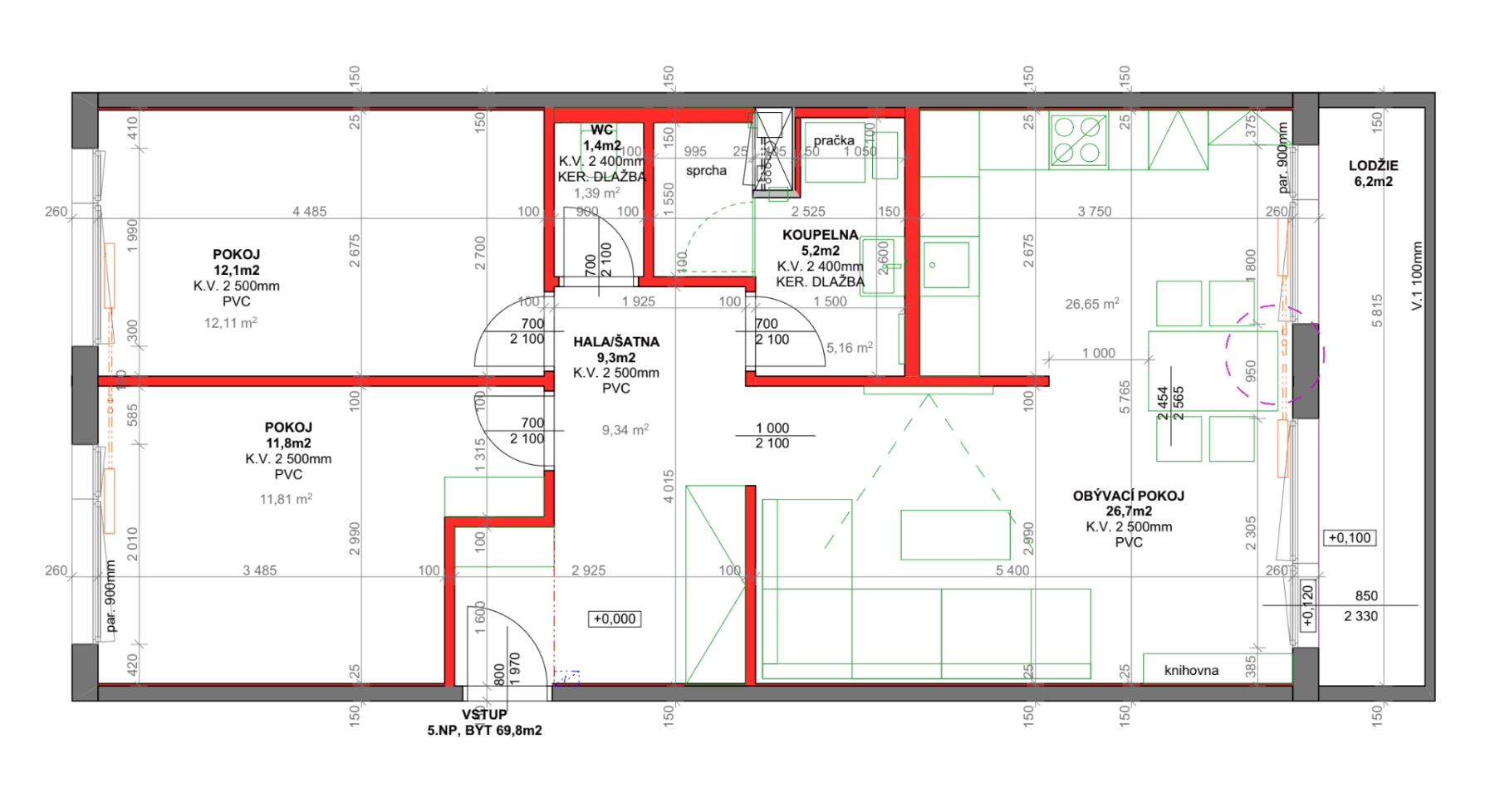 2 bedroom with open-plan kitchen flat to rent, 70 m², Zárybská, Prague, Prague 2 bedroom with open-plan kitchen flat to rent, 70 m², Zárybská, Prague, Prague