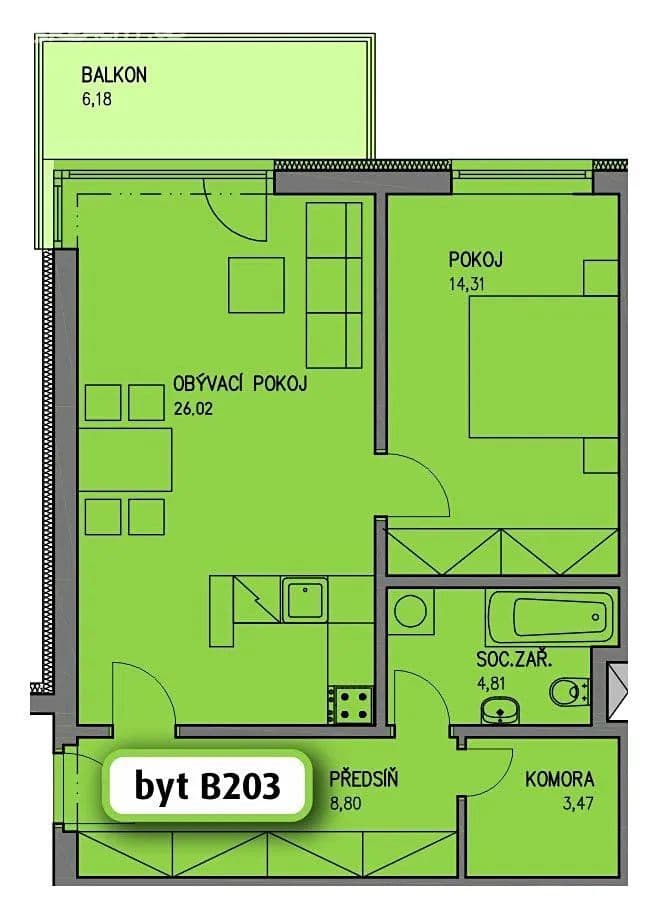 1 bedroom with open-plan kitchen flat to rent, 60 m², Kutrovická, Prague, Prague 1 bedroom with open-plan kitchen flat to rent, 60 m², Kutrovická, Prague, Prague