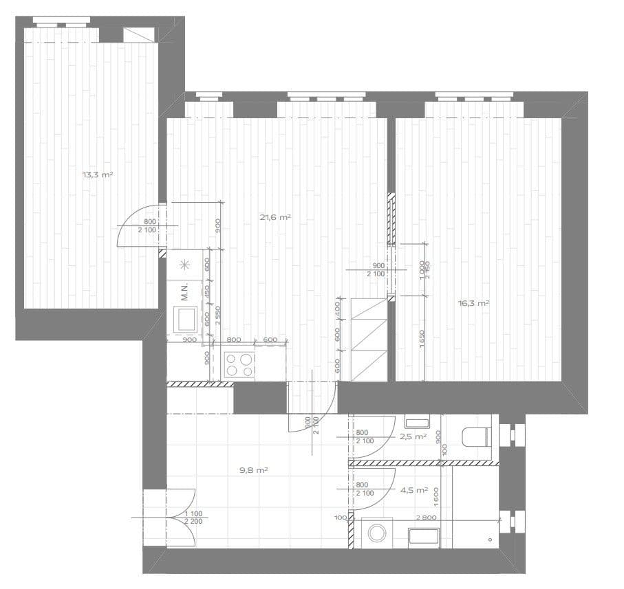 2 bedroom with open-plan kitchen flat to rent, 67 m², Rooseveltova, Prague, Prague 2 bedroom with open-plan kitchen flat to rent, 67 m², Rooseveltova, Prague, Prague
