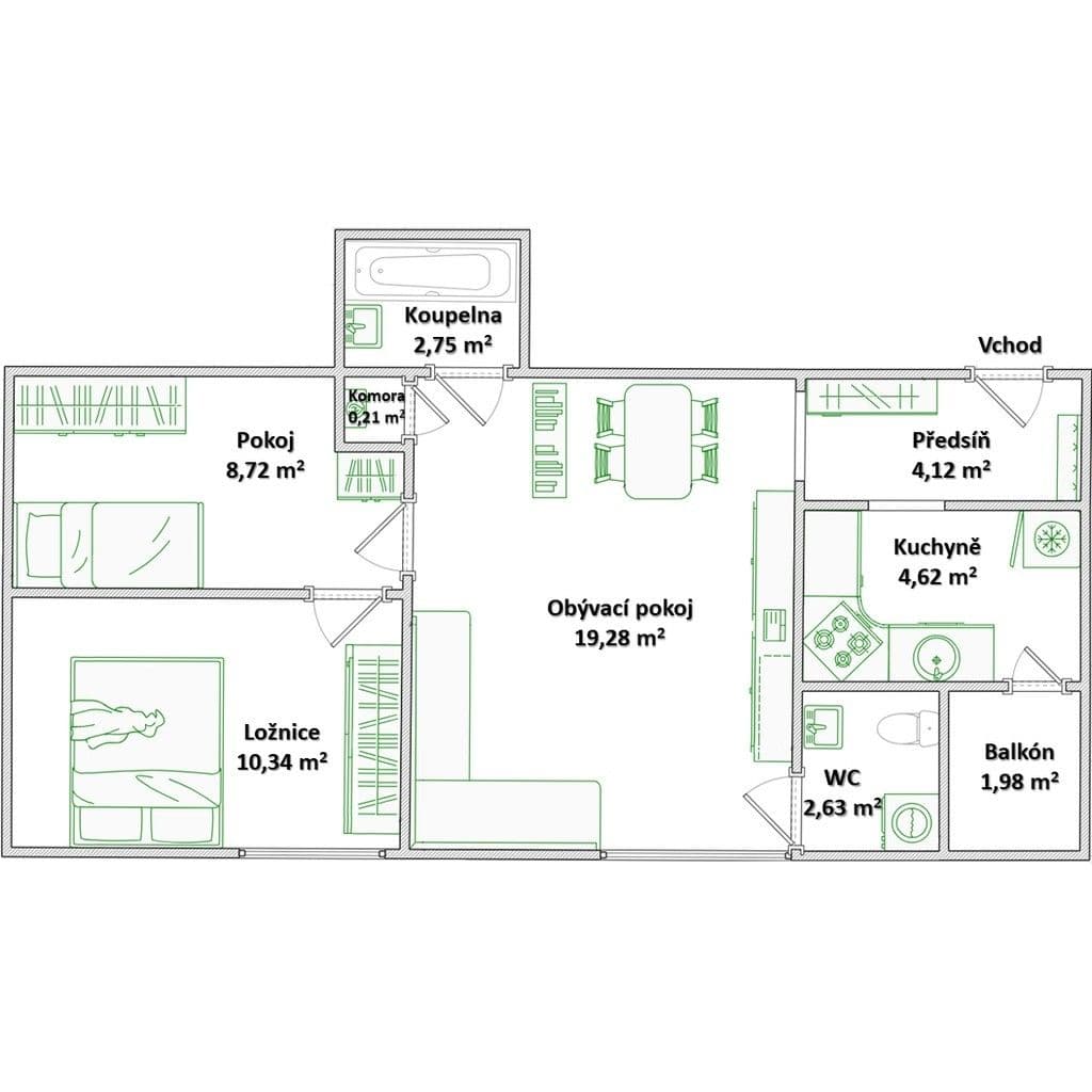 3 bedroom flat for sale, 53 m², Na Malovance, Prague, Prague 3 bedroom flat for sale, 53 m², Na Malovance, Prague, Prague