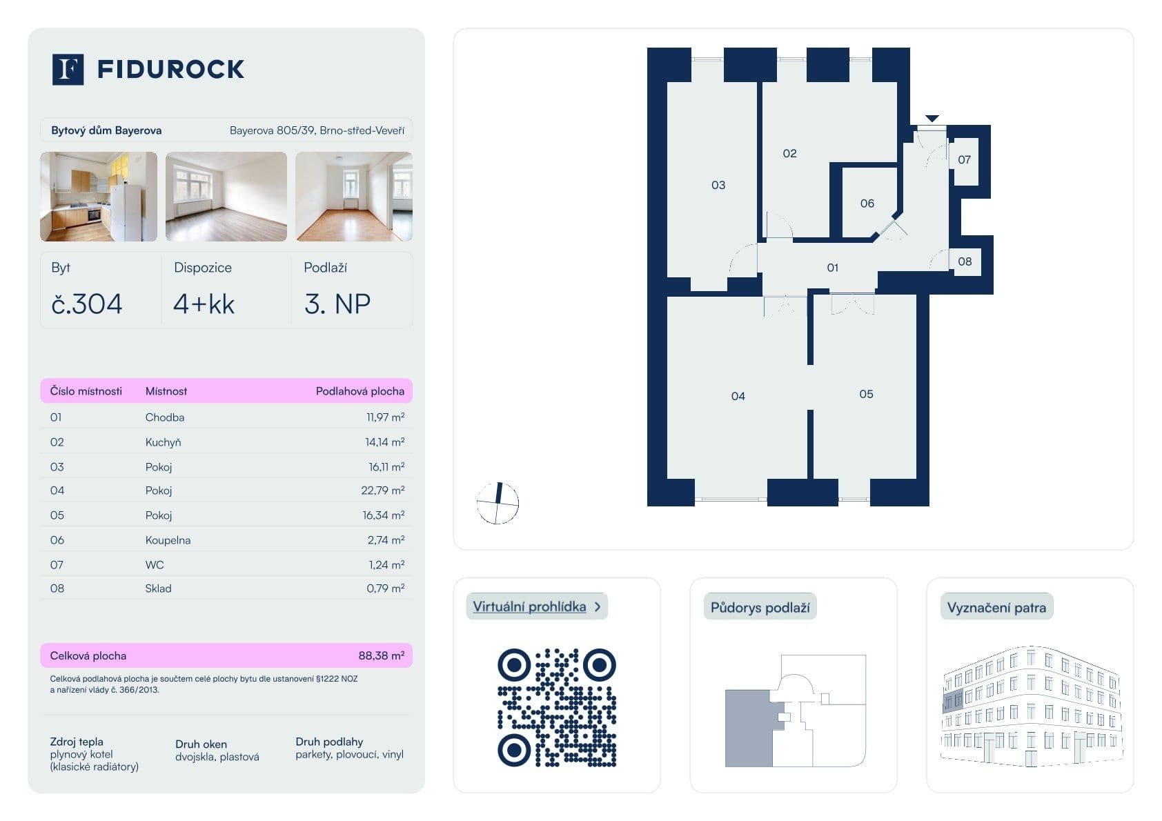 3 bedroom with open-plan kitchen flat for sale, 88 m², Bayerova, Brno, Jihomoravský Region 3 bedroom with open-plan kitchen flat for sale, 88 m², Bayerova, Brno, Jihomoravský Region
