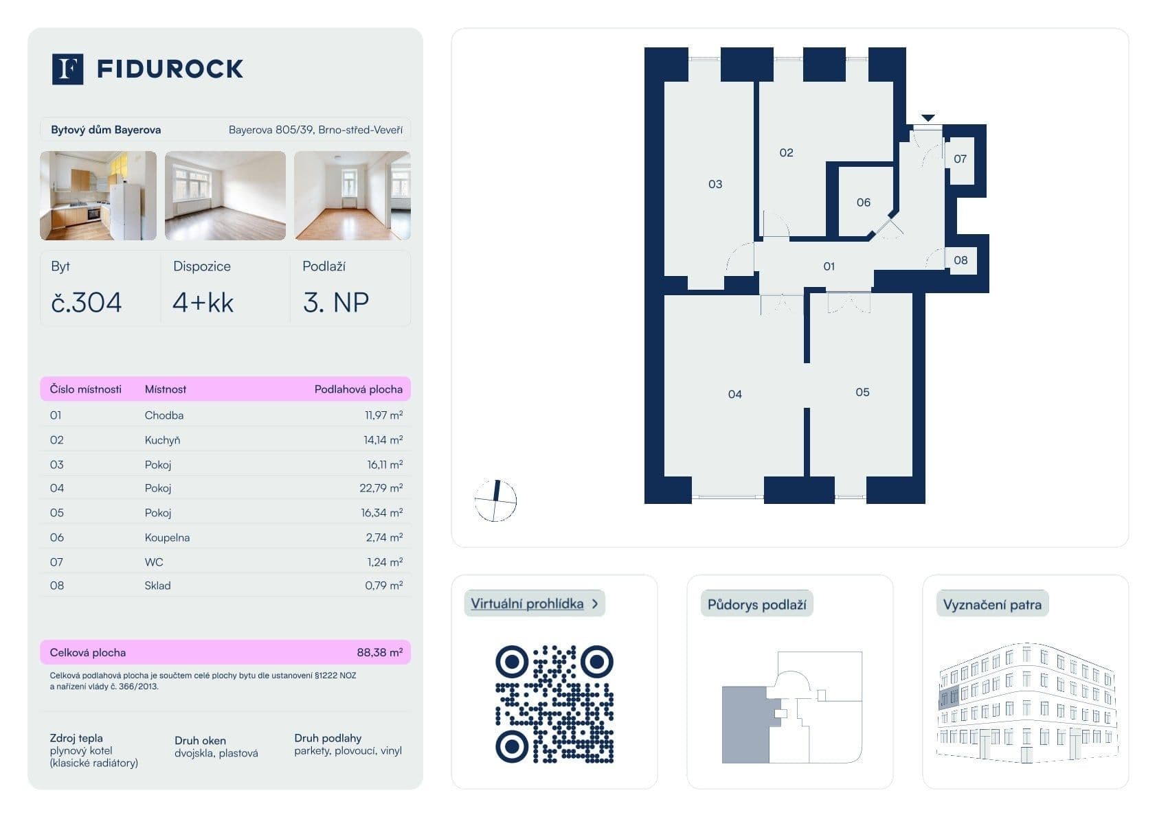 3 bedroom with open-plan kitchen flat for sale, 88 m², Bayerova, Brno, Jihomoravský Region 3 bedroom with open-plan kitchen flat for sale, 88 m², Bayerova, Brno, Jihomoravský Region