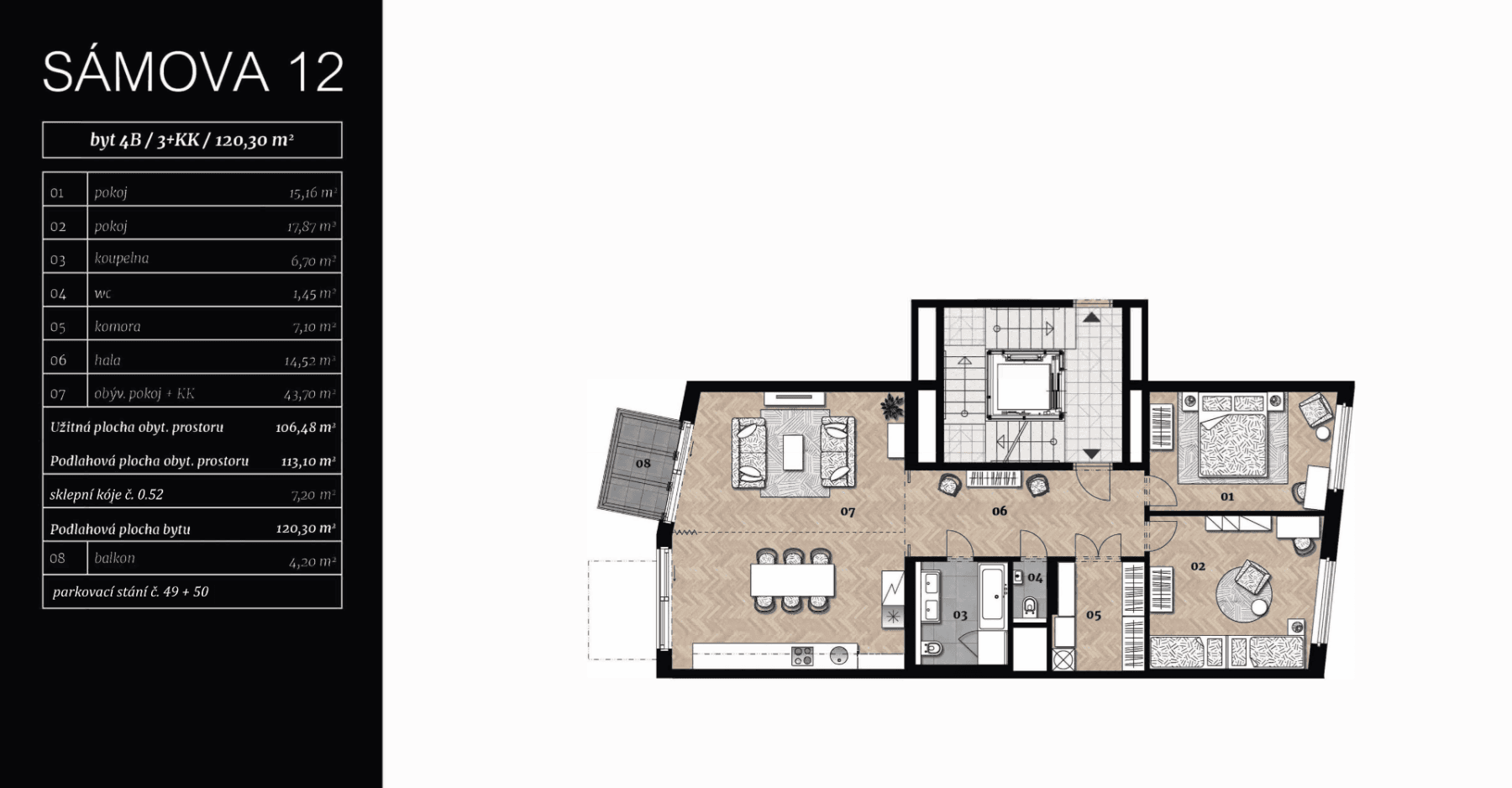 2 bedroom with open-plan kitchen flat for sale, 107 m², Sámova, Prague, Prague 2 bedroom with open-plan kitchen flat for sale, 107 m², Sámova, Prague, Prague