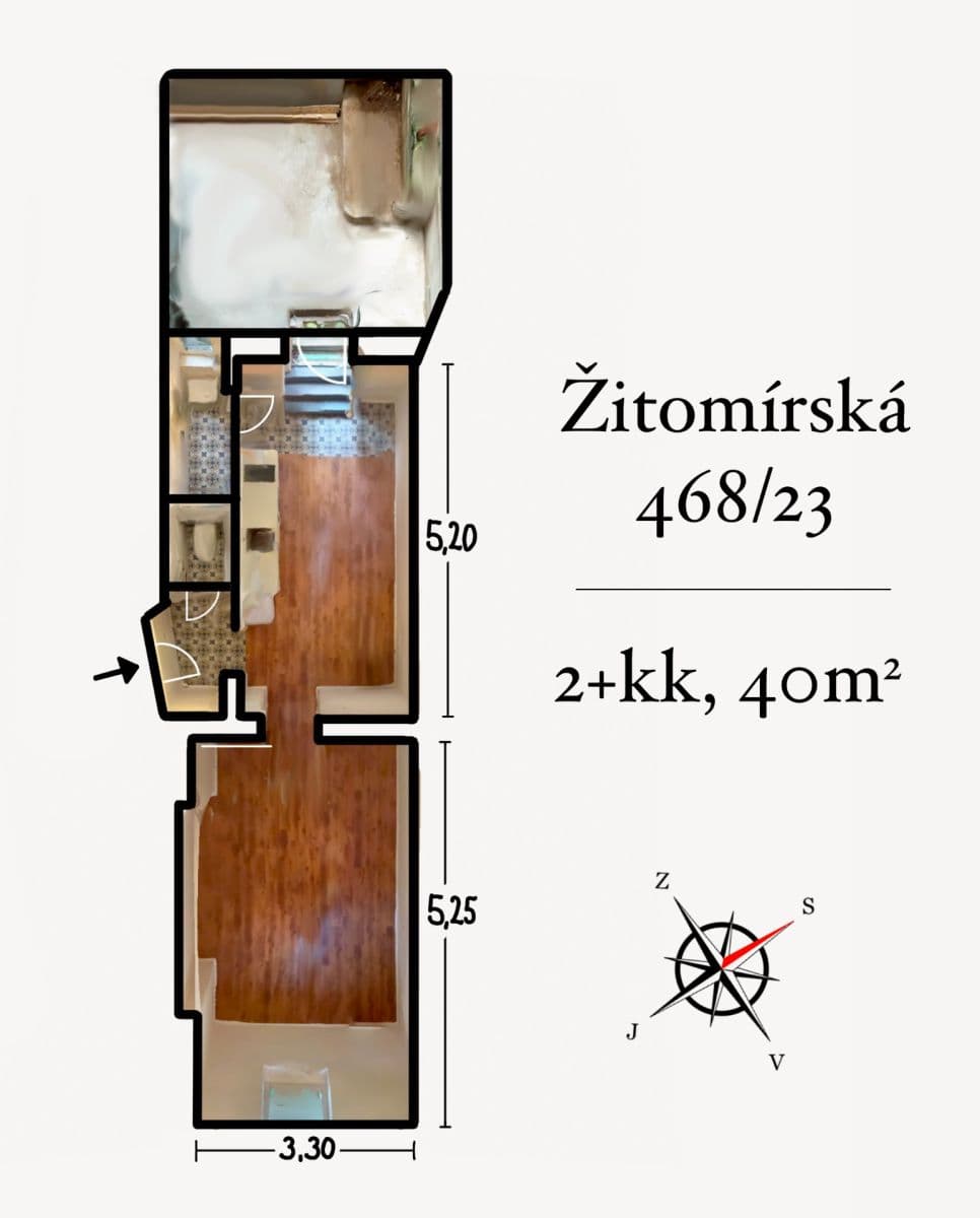 1 bedroom with open-plan kitchen flat to rent, 40 m², Žitomírská, Prague, Prague 1 bedroom with open-plan kitchen flat to rent, 40 m², Žitomírská, Prague, Prague