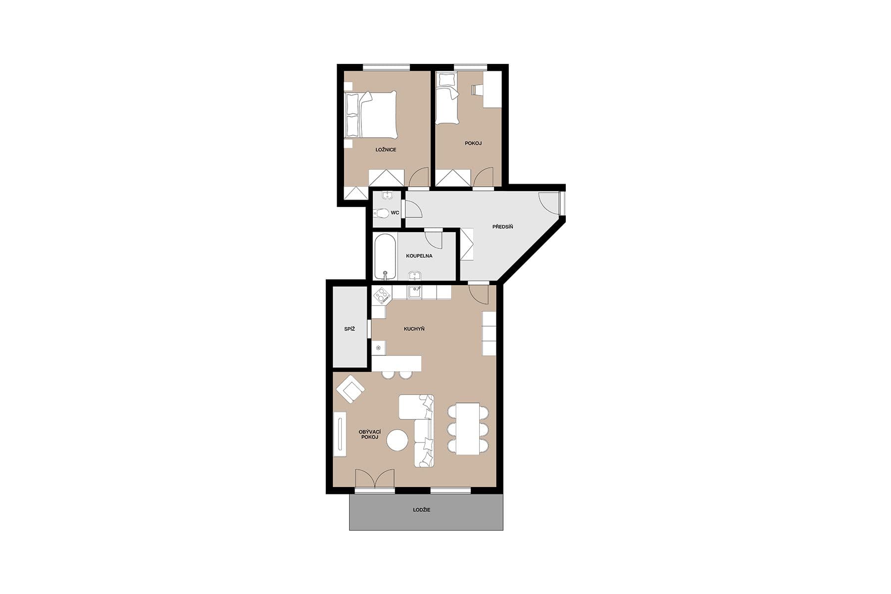 2 bedroom with open-plan kitchen flat for sale, 98 m², Na Groši, Prague, Prague 2 bedroom with open-plan kitchen flat for sale, 98 m², Na Groši, Prague, Prague