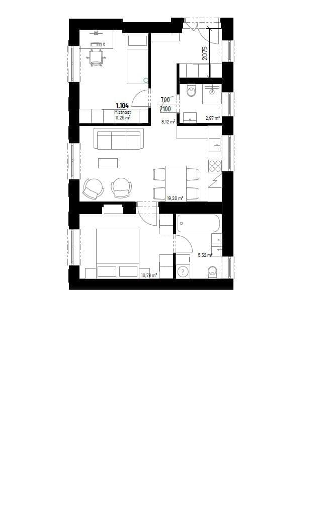 2 bedroom with open-plan kitchen flat to rent, 62 m², Bednářská, Prague, Prague 2 bedroom with open-plan kitchen flat to rent, 62 m², Bednářská, Prague, Prague