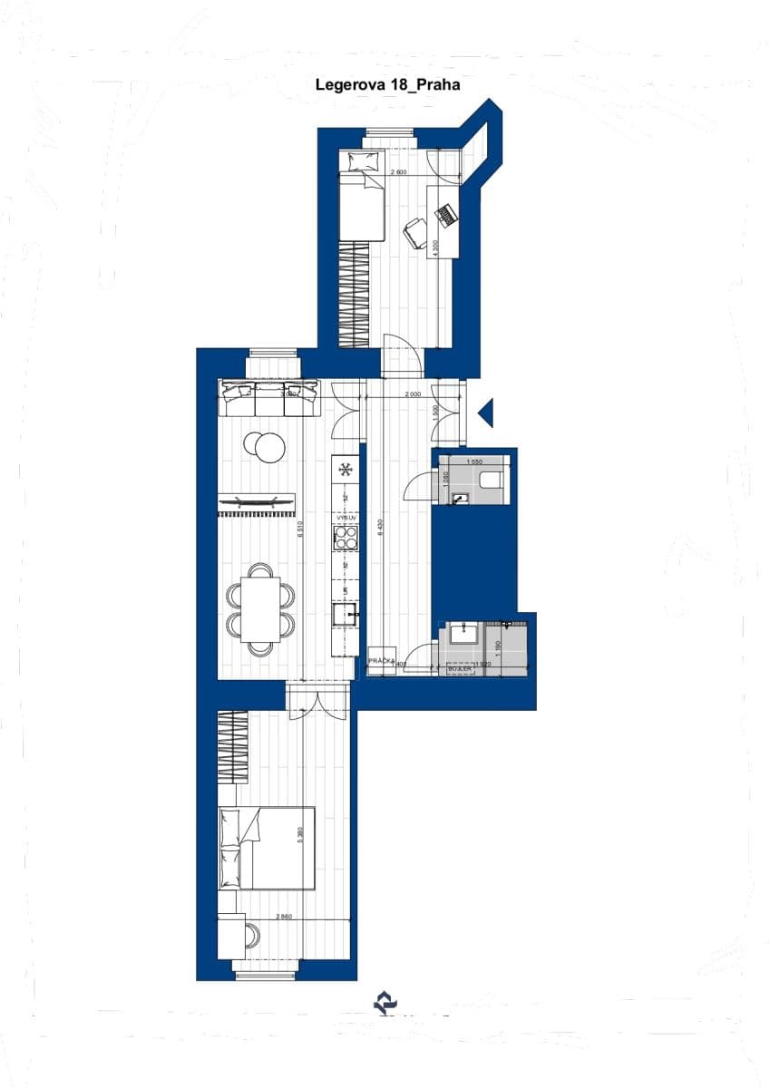 2 bedroom with open-plan kitchen flat for sale, 72 m², Legerova, Prague, Prague 2 bedroom with open-plan kitchen flat for sale, 72 m², Legerova, Prague, Prague
