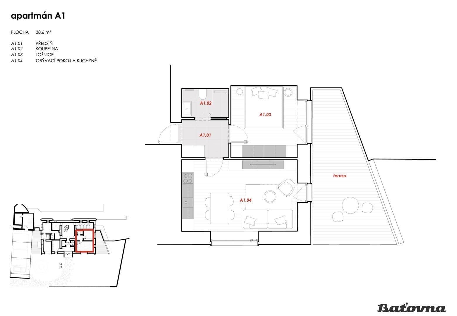 1 bedroom with open-plan kitchen flat to rent, 39 m², Vacov, Jihočeský Region 1 bedroom with open-plan kitchen flat to rent, 39 m², Vacov, Jihočeský Region
