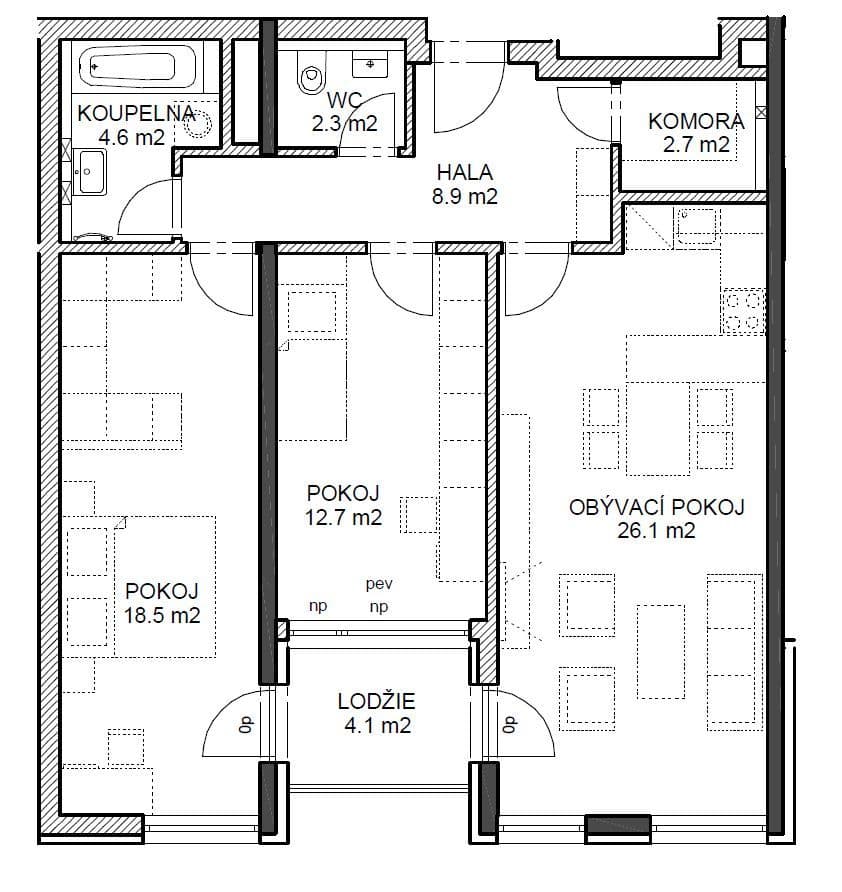 2 bedroom with open-plan kitchen flat to rent, 76 m², Zakšínská, Prague, Prague 2 bedroom with open-plan kitchen flat to rent, 76 m², Zakšínská, Prague, Prague