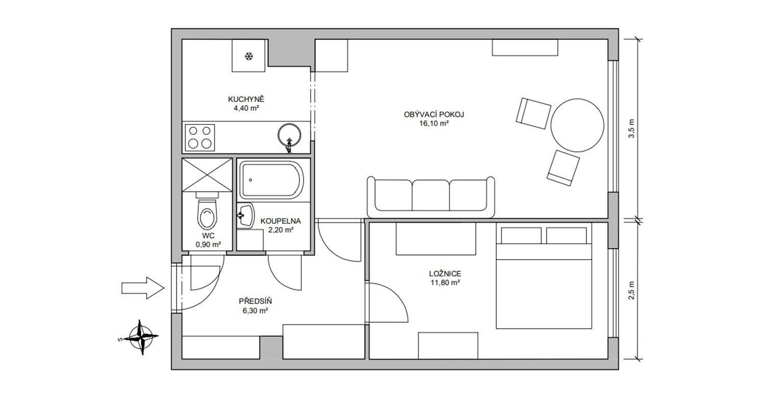 1 bedroom with open-plan kitchen flat to rent, 43 m², Podjavorinské, Prague, Prague 1 bedroom with open-plan kitchen flat to rent, 43 m², Podjavorinské, Prague, Prague