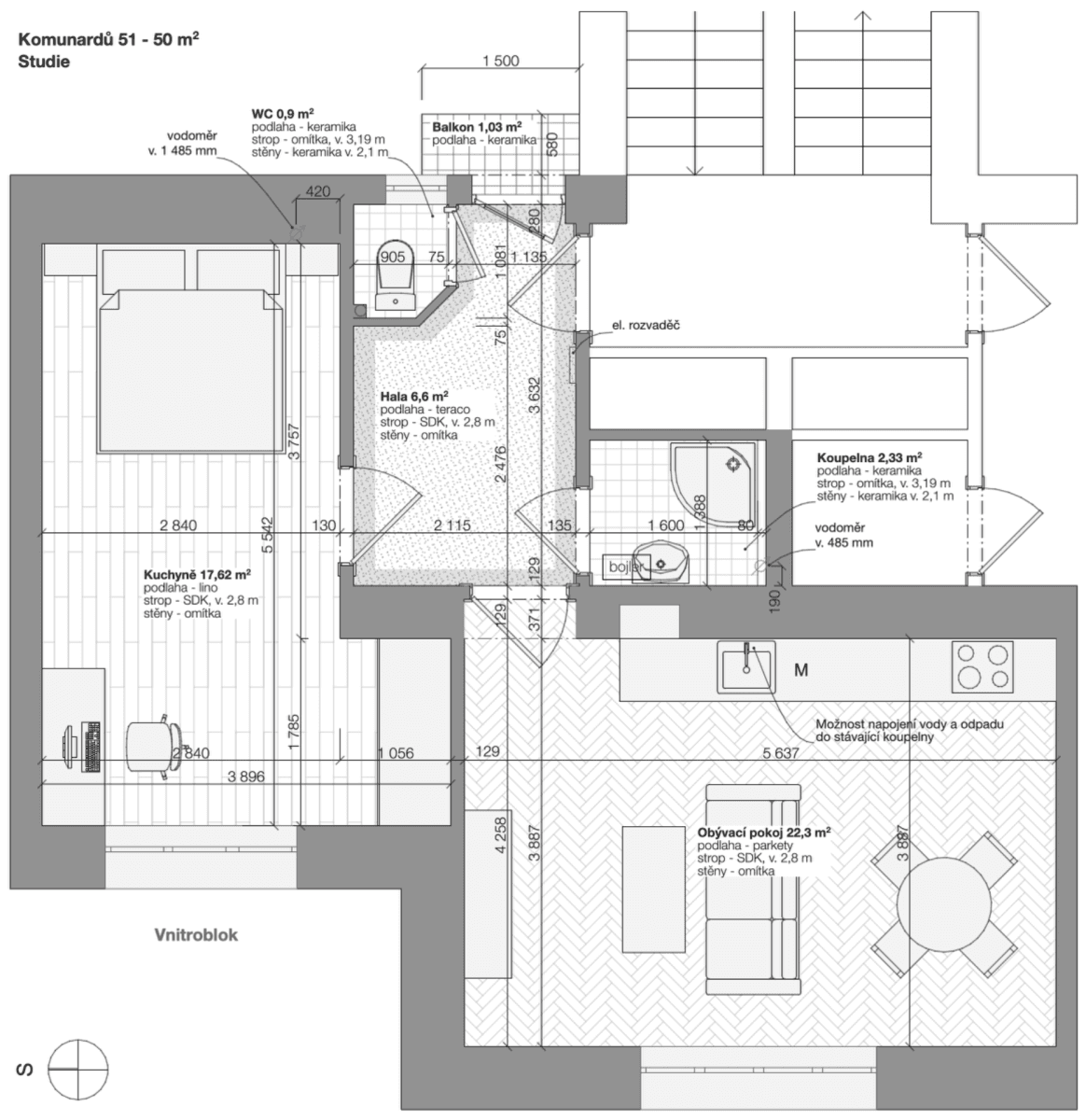 1 bedroom with open-plan kitchen flat for sale, 50 m², Komunardů, Prague, Prague 1 bedroom with open-plan kitchen flat for sale, 50 m², Komunardů, Prague, Prague