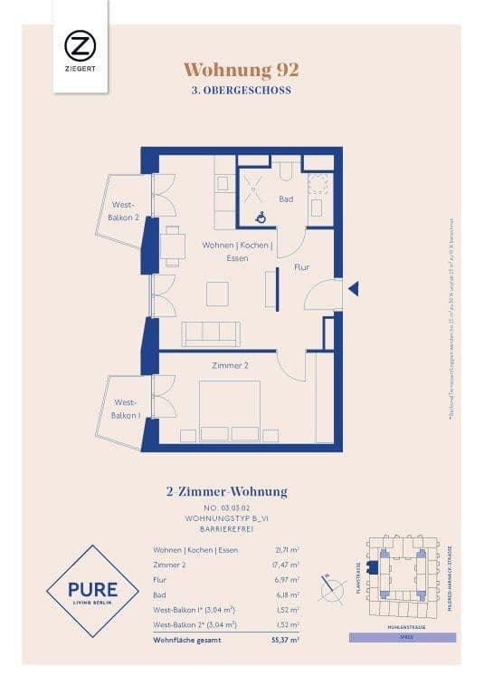 2 bedroom flat to rent, 56 m², Mühlenstraße 20, Berlin, Berlin 2 bedroom flat to rent, 56 m², Mühlenstraße 20, Berlin, Berlin