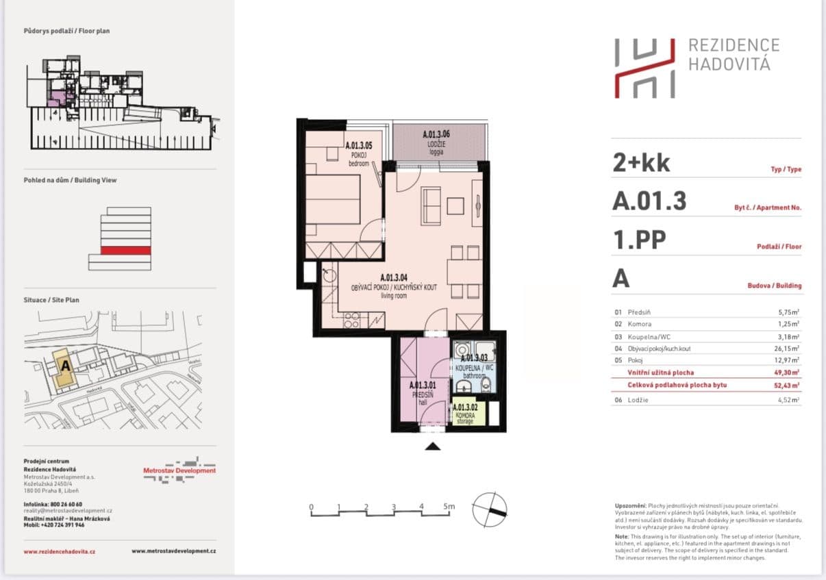 1 bedroom with open-plan kitchen flat to rent, 52 m², Hadovitá, Prague, Prague 1 bedroom with open-plan kitchen flat to rent, 52 m², Hadovitá, Prague, Prague