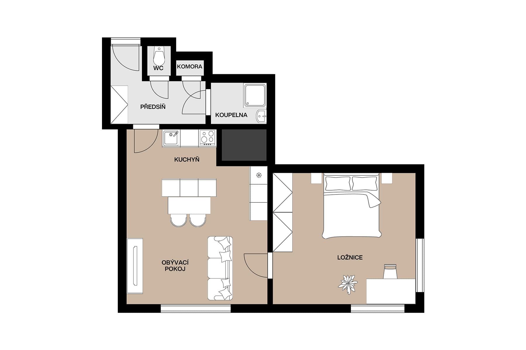 1 bedroom with open-plan kitchen flat for sale, 49 m², Záběhlická, Prague, Prague 1 bedroom with open-plan kitchen flat for sale, 49 m², Záběhlická, Prague, Prague