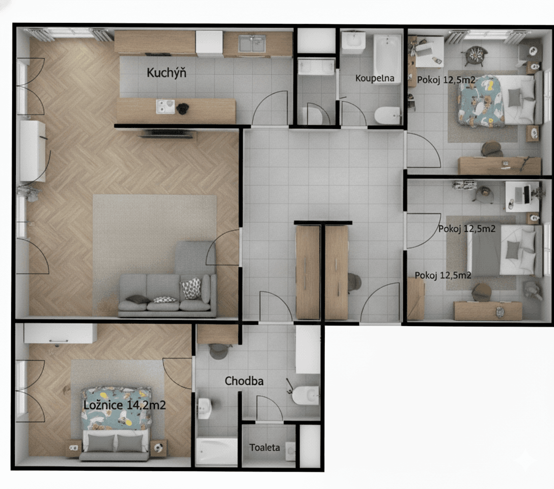3 bedroom with open-plan kitchen flat to rent, 105 m², Smikova, Prague, Prague 3 bedroom with open-plan kitchen flat to rent, 105 m², Smikova, Prague, Prague