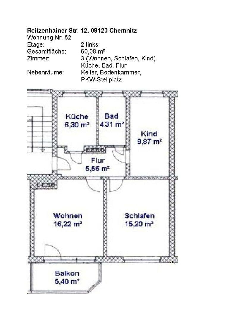 3 bedroom flat to rent, 61 m², Reitzenhainer Str. 12, Chemnitz, Saxony 3 bedroom flat to rent, 61 m², Reitzenhainer Str. 12, Chemnitz, Saxony