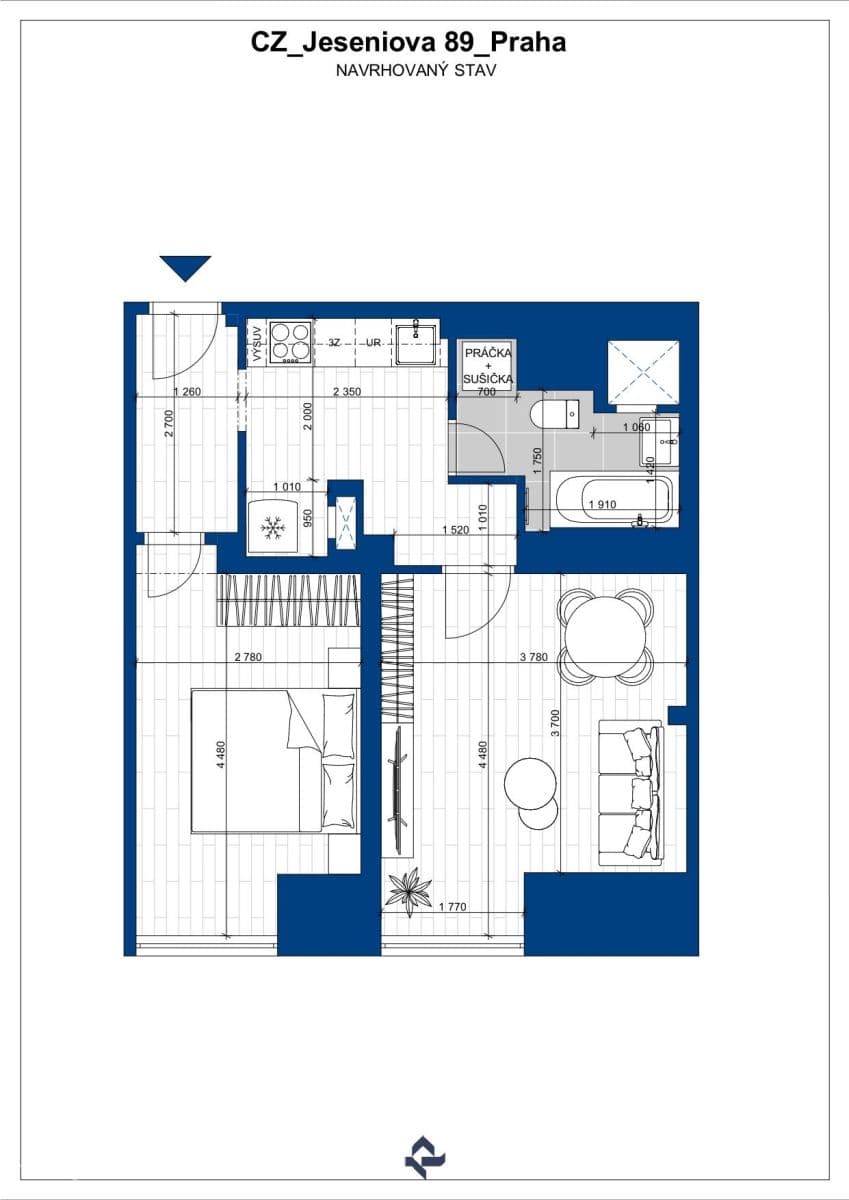 2 bedroom flat to rent, 44 m², Jeseniova, Prague, Prague 2 bedroom flat to rent, 44 m², Jeseniova, Prague, Prague