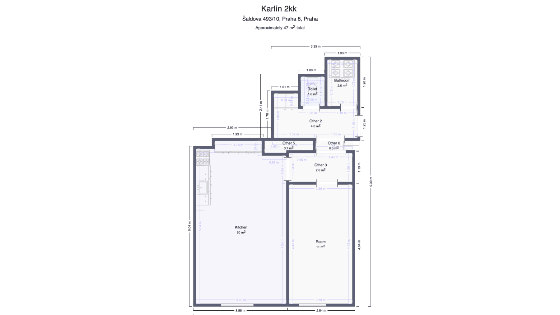 1 bedroom with open-plan kitchen flat to rent, 45 m², Šaldova, Prague, Prague 1 bedroom with open-plan kitchen flat to rent, 45 m², Šaldova, Prague, Prague