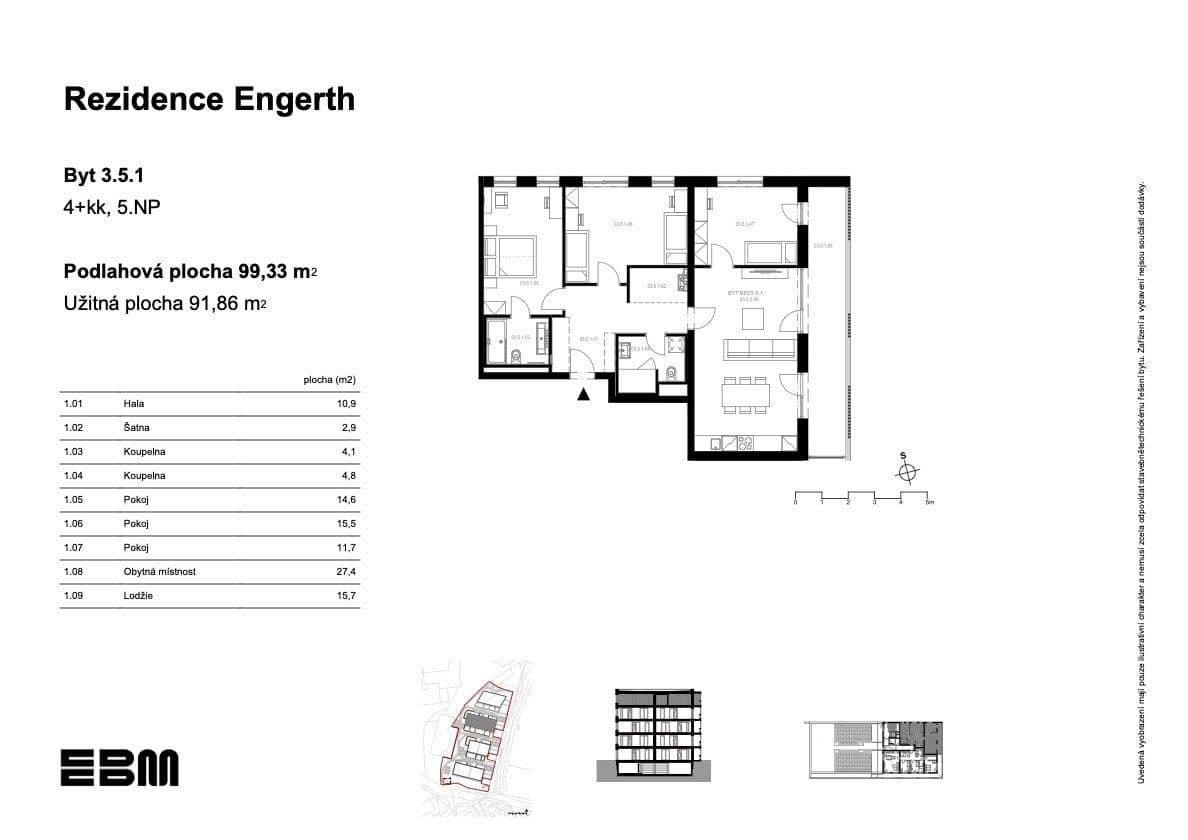 3 bedroom with open-plan kitchen flat for sale, 92 m², U Engerthu, Kladno, Středočeský Region 3 bedroom with open-plan kitchen flat for sale, 92 m², U Engerthu, Kladno, Středočeský Region