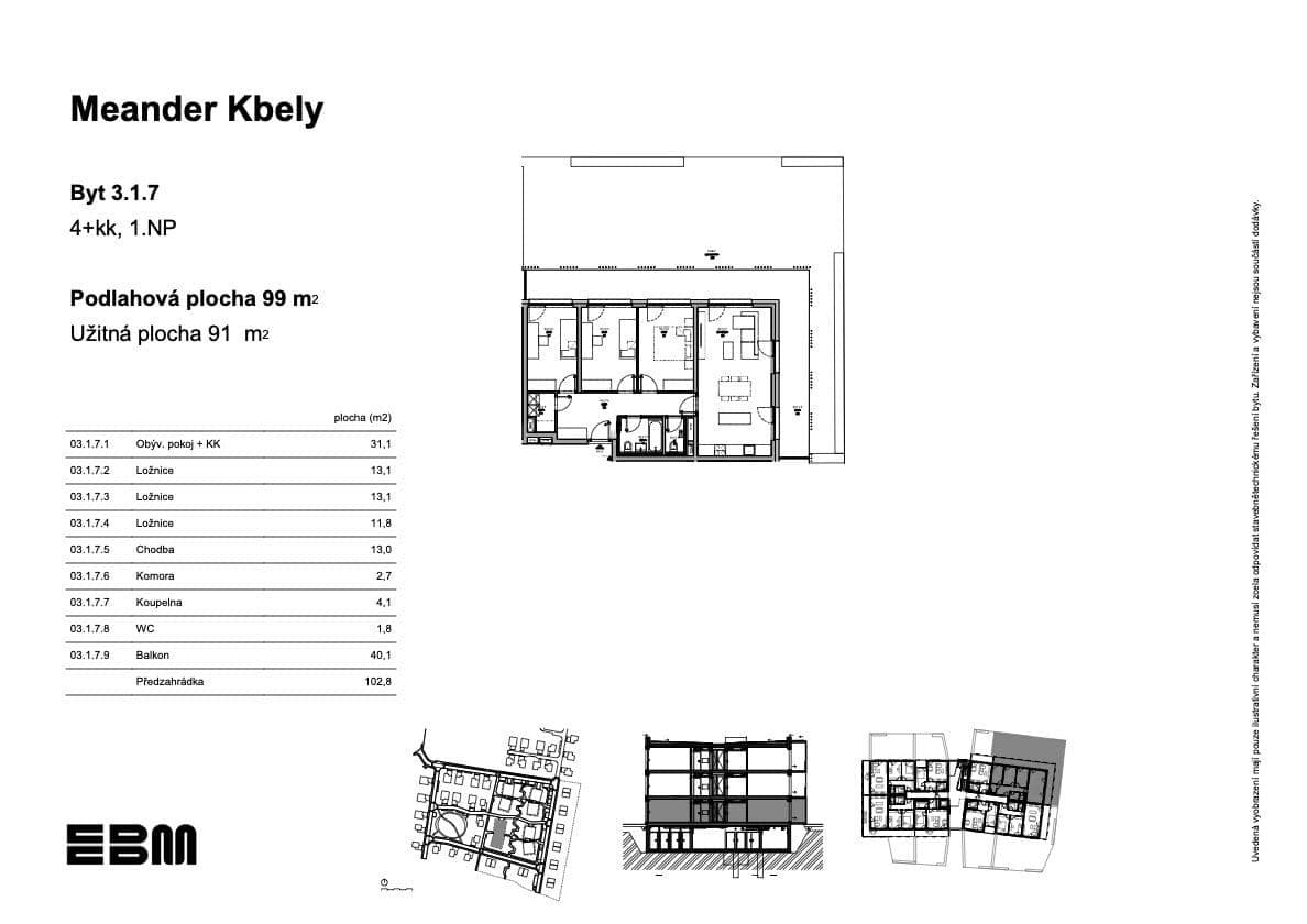 3 bedroom with open-plan kitchen flat for sale, 91 m², K Vinoři, Prague, Prague 3 bedroom with open-plan kitchen flat for sale, 91 m², K Vinoři, Prague, Prague