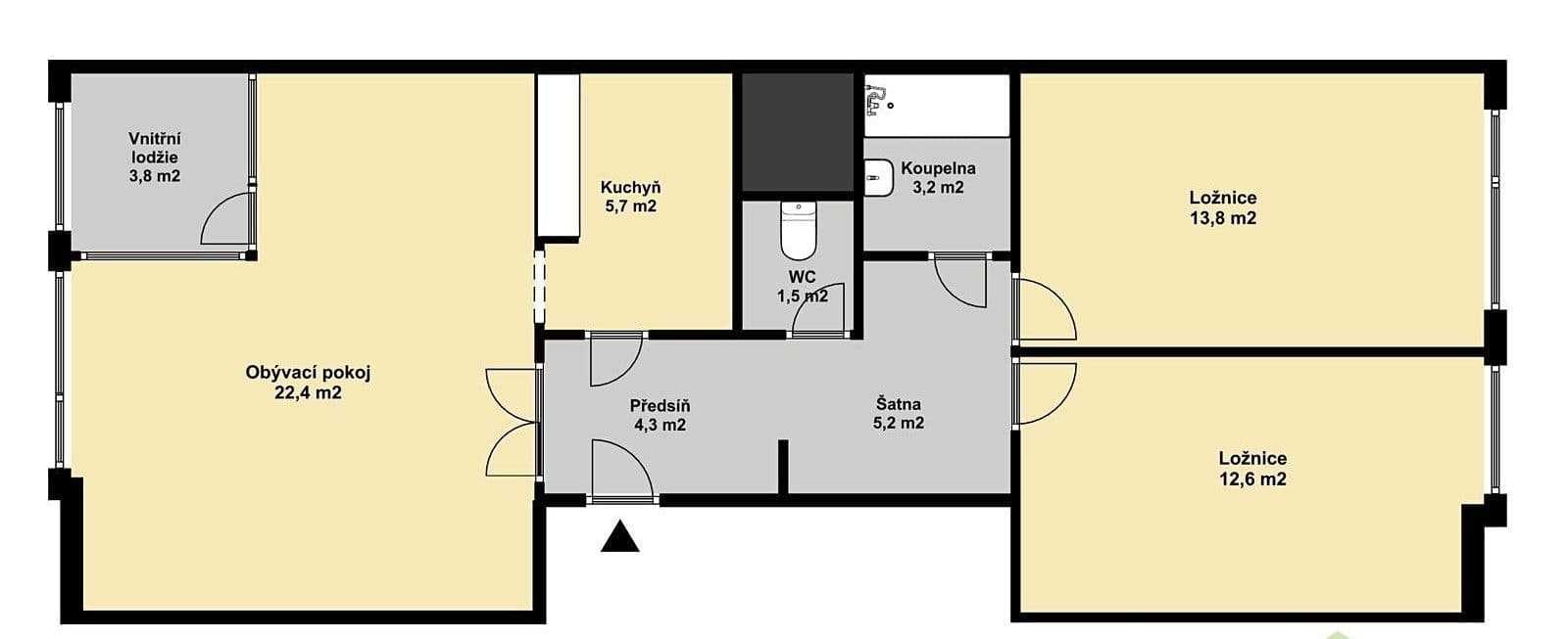 2 bedroom with open-plan kitchen flat for sale, 72 m², Hlivická, Prague, Prague 2 bedroom with open-plan kitchen flat for sale, 72 m², Hlivická, Prague, Prague